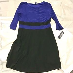 CHAPS Black and Blue Stretch Colorblock Dress - NWT